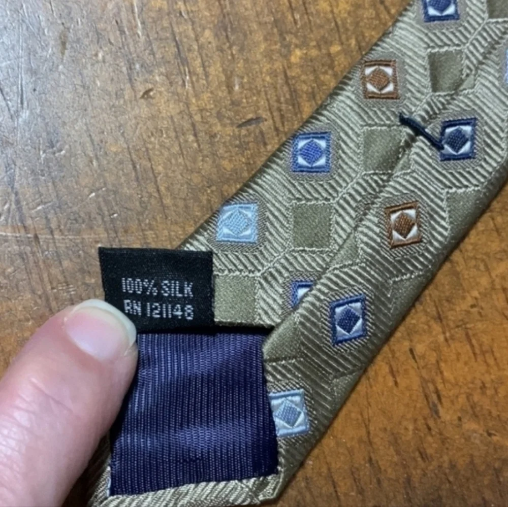 Joseph Abboud Geometric Tie in Taupe, Brown & Blue, 100% Silk, NWOT